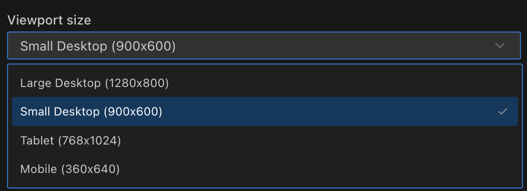 Viewport size setting dropdown